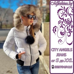Дамско яке с естествен пух от лисица, City Angels, Бяло, 7012